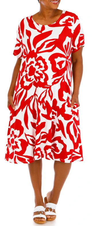 Thumbnail 1: HARLOW & ROSE Plus Short Sleeve Print Swing Dress 
