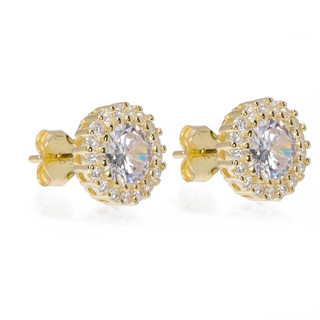 Thumbnail 3: OLIVIA & JACKSON Sterling Silver Gold Round Halo Stud Earrings 