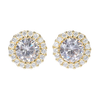 Thumbnail 1: OLIVIA & JACKSON Sterling Silver Gold Round Halo Stud Earrings 