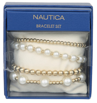 Thumbnail 1: Nautica 4 Pc Gold Plated Pearl Stretch Bracelet Set 