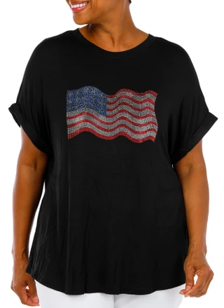 Thumbnail 1: Kate Park Women's Plus Americana Rhinestone Flag Top 