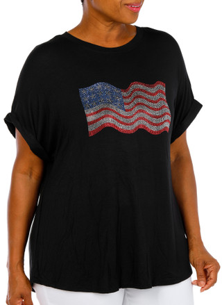 Thumbnail 3: Kate Park Women's Plus Americana Rhinestone Flag Top 