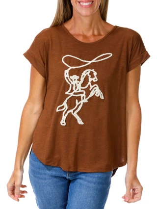 Thumbnail 1: Anneliese Women's Embroidered Horse Cuffed Sleeve Tee 