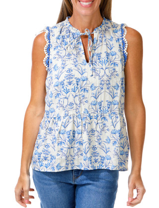 Thumbnail 1: 1. State Women's Crochet Trimmed Tiered Tie Neck Top 