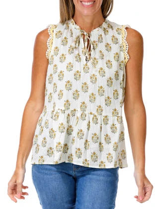 Thumbnail 1: 1. State Women's Crochet Trimmed Tiered Tie Neck Top 