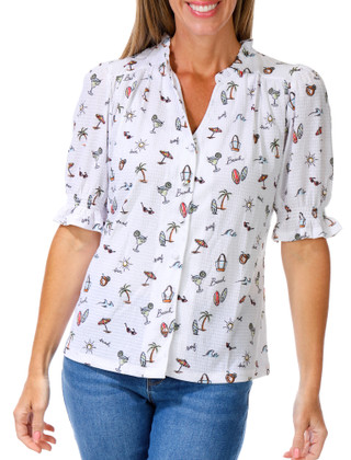 Thumbnail 1: Emily Daniels Women's Ruffled Button Down Print Top 