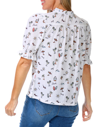 Thumbnail 2: Emily Daniels Women's Ruffled Button Down Print Top 
