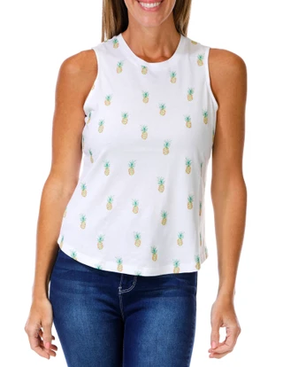 Thumbnail 1: Philosophy Women's Petite Sleeveless Embroidered Pineapple Top 