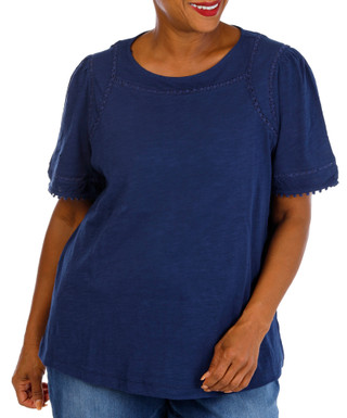 Thumbnail 1: Coral Bay Plus Short Sleeve Lace Trim Top 