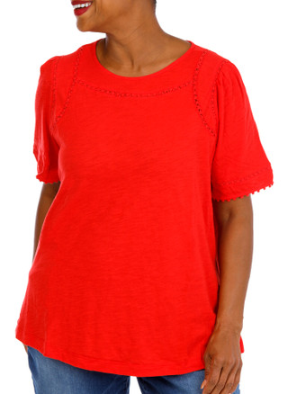Thumbnail 1: Coral Bay Plus Short Sleeve Lace Trim Top 