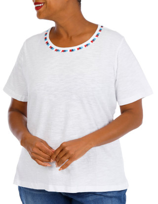 Thumbnail 3: Coral Bay Plus Short Sleeve Embroidered Neck Top 