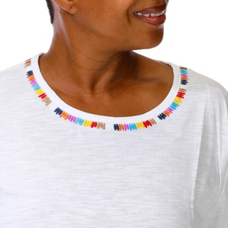 Thumbnail 4: Coral Bay Plus Short Sleeve Embroidered Neck Top 
