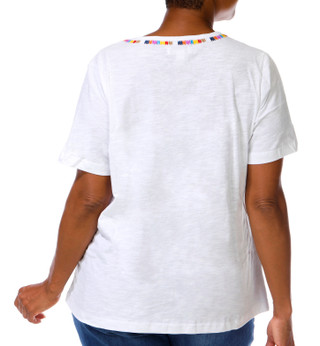Thumbnail 7: Coral Bay Plus Short Sleeve Embroidered Neck Top 