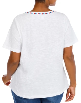 Thumbnail 8: Coral Bay Plus Short Sleeve Embroidered Neck Top 