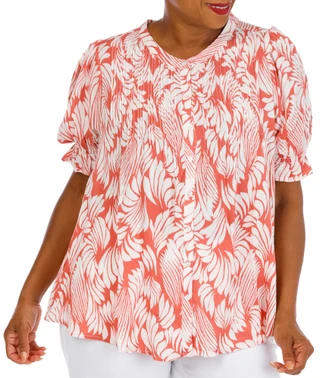 Thumbnail 1: Coral Bay Plus Short Sleeve Pintuck Print Top 