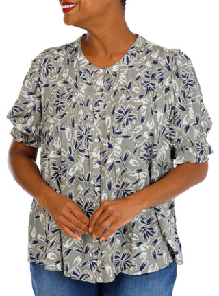 Thumbnail 1: Coral Bay Plus Short Sleeve Pintuck Print Top 