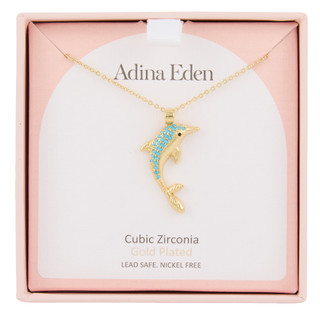 Thumbnail 1: ADINA EDEN Gold Plated Cubic Zirconia Dolphin Necklace  