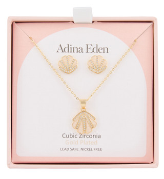 Thumbnail 1: ADINA EDEN 2 Pc Cubic Zirconia Gold Palter Necklace & Earrings Set 