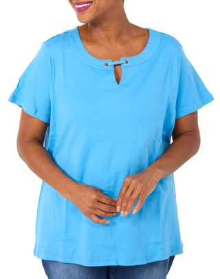 Thumbnail 1: Coral Bay Plus Short Sleeve Split Grommet Neck Top 