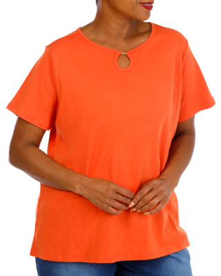 Thumbnail 4: Coral Bay Plus Short Sleeve Hardware Keyhole Neck Top 