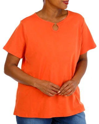 Thumbnail 4: Coral Bay Plus Short Sleeve Hardware Keyhole Neck Top 