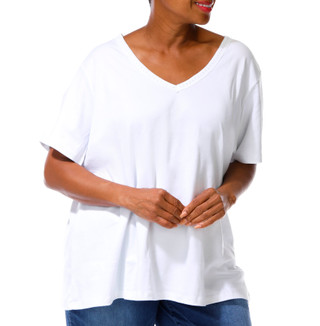 Thumbnail 3: Coral Bay Plus Short Sleeve Crochet Trim V-Neck Top 