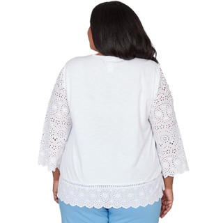 Thumbnail 2: Alfred Dunner Women's Plus Eyelet Trim Top With Necklace 