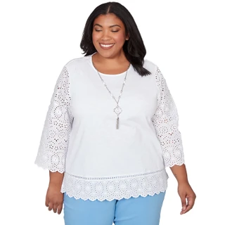 Thumbnail 1: Alfred Dunner Women's Plus Eyelet Trim Top With Necklace 