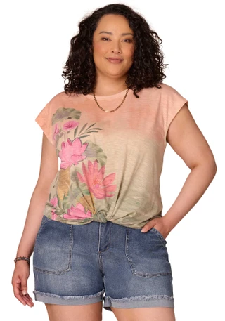 Thumbnail 1: Democracy Plus Short Sleeve Floral Knot Top 