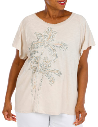 Thumbnail 1: Democracy Plus Short Sleeve Embroidered Palm Tree Top 
