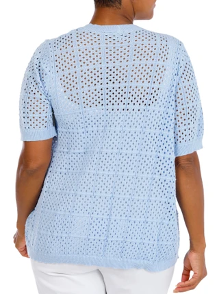 Thumbnail 2: Cyrus Plus Short Sleeve Open Stitch Cardigan 