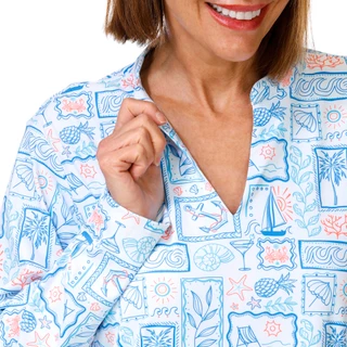 Thumbnail 3: REEL LEGENDS Women's Long Sleeve BeachPro Split Neck Dress 