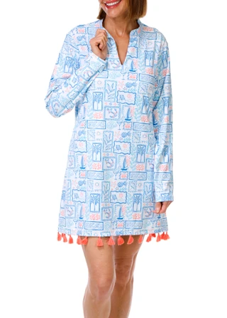 Thumbnail 4: REEL LEGENDS Women's Long Sleeve BeachPro Split Neck Dress 