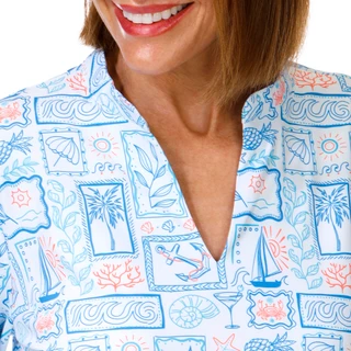 Thumbnail 7: REEL LEGENDS Women's Long Sleeve BeachPro Split Neck Dress 