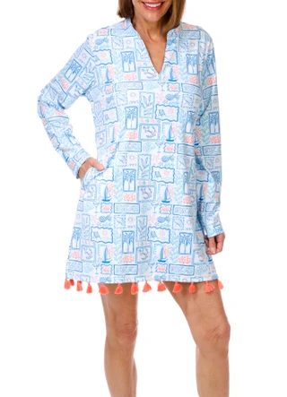 Thumbnail 9: REEL LEGENDS Women's Long Sleeve BeachPro Split Neck Dress 