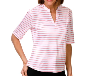 Thumbnail 1: REEL LEGENDS Petite Short Sleeve Freeline Split Neck Top 