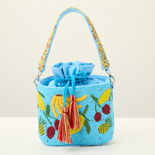 Thumbnail 1: AMERICA AND BEYOND Lush Fruit Beaded Bucket Handbag 