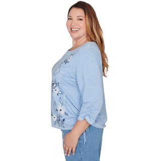 Thumbnail 2: Alfred Dunner Plus 3Q Sleeve Floral Diamond Embroidered Knit Top 