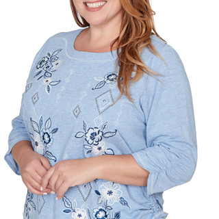 Thumbnail 3: Alfred Dunner Plus 3Q Sleeve Floral Diamond Embroidered Knit Top 