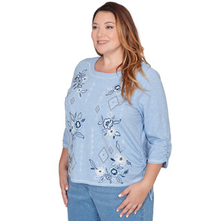 Thumbnail 4: Alfred Dunner Plus 3Q Sleeve Floral Diamond Embroidered Knit Top 