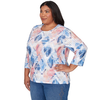 Thumbnail 3: Alfred Dunner Plus 3Q Sleeve Aztec Diamond Top 