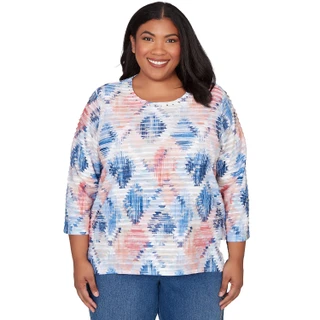 Thumbnail 1: Alfred Dunner Plus 3Q Sleeve Aztec Diamond Top 