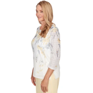 Thumbnail 2: Alfred Dunner Womens Textured Floral Crew Neck Top 