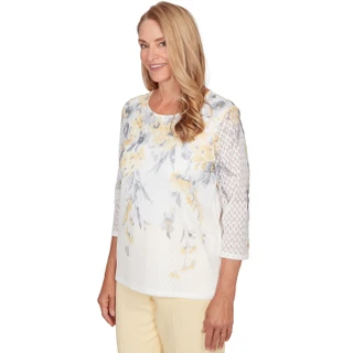 Thumbnail 4: Alfred Dunner Womens Textured Floral Crew Neck Top 