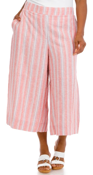 Thumbnail 1: Coral Bay Plus Yard Stripe Linen Blend Capris 