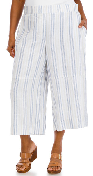Thumbnail 1: Coral Bay Plus Yard Stripe Linen Blend Capris 