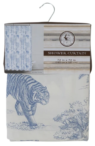 Thumbnail 1: Panama Jack 72x72 Tiger Jungle Toile Blue Shower Curtain 