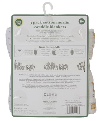 Thumbnail 2: Little Me 3 Pk Cotton Muslin Swaddle Blankets 