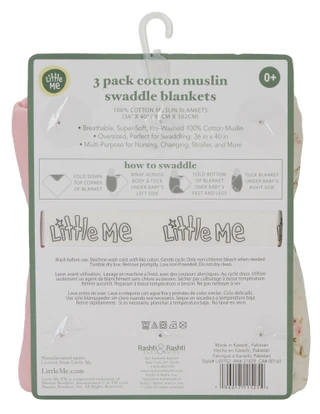 Thumbnail 2: Little Me 3 Pk Cotton Muslin Swaddle Blankets 