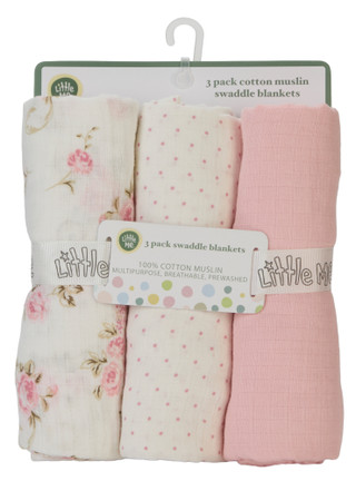 Thumbnail 1: Little Me 3 Pk Cotton Muslin Swaddle Blankets 